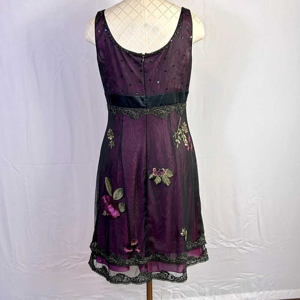Adrianna Papell Purple Merlot Colored Midi size 10 Silk Lined Embroidered Beaded - Picture 2 of 9